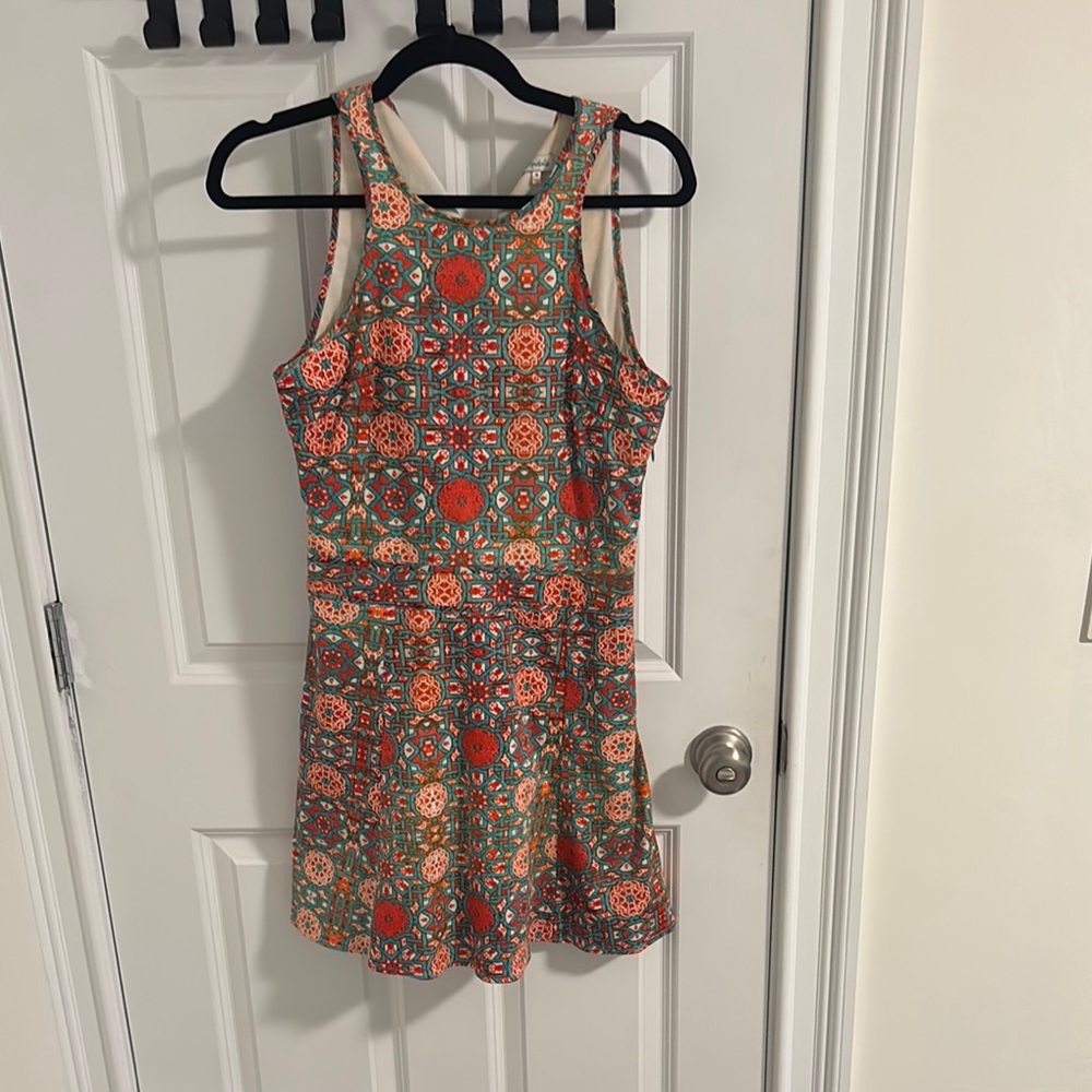 Red and Green patterned high neck Sundress